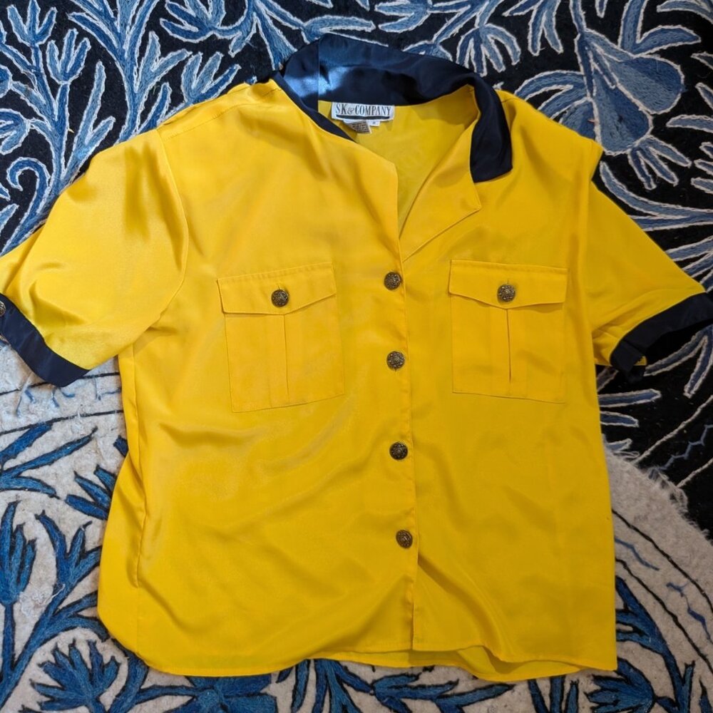 Vintage SK & Company Yellow Black Nautical Style Blouse Women's Size 14